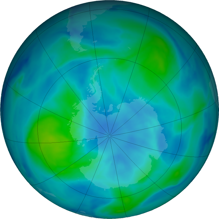 Antarctic ozone map for 16 March 2022